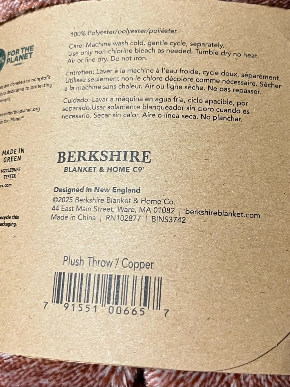 Berkshire Plush Throw Blanket in Copper